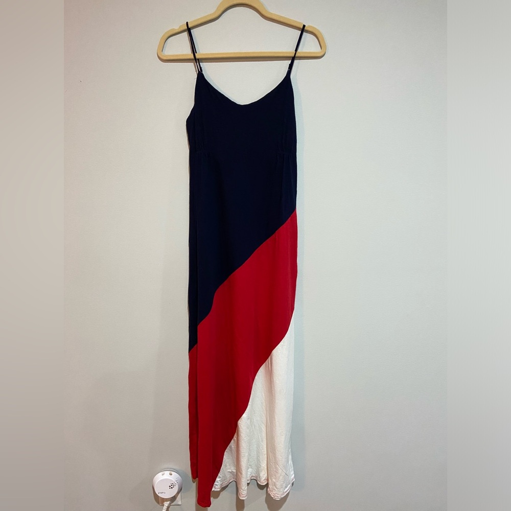 Tommy Hilfiger Sleeveless Maxi Dress Red White Blue Color Block Jersey S